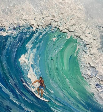 Deporte de surf Blue Waves de Palette Knife detalle Pinturas al óleo